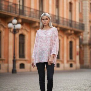 BABY PINK/WHITE FLORAL BLOUSE